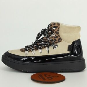 WODEN Iris Boots Women Size 7.5 Suede Patent Leopard‎ Print Cozy Gorpcore Hiking